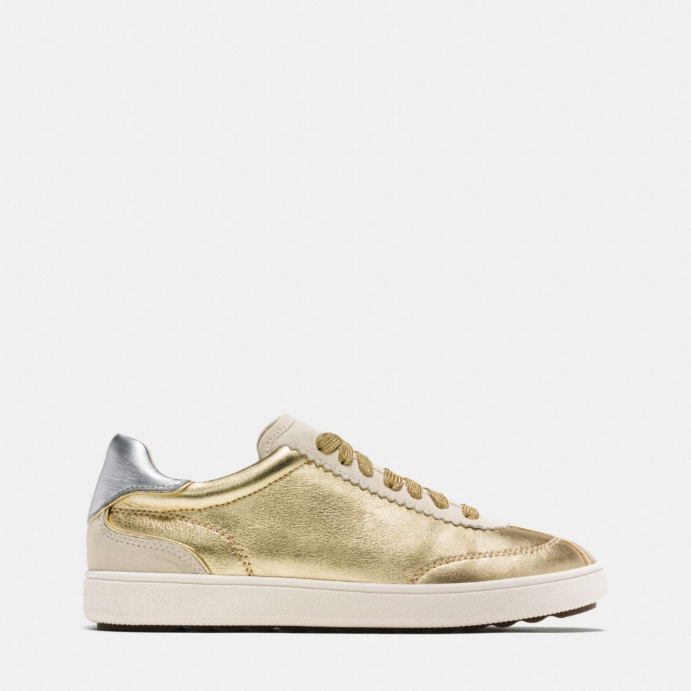 COACH®,C113 LACE UP SNEAKER,Leather,GOLD/SILVER,Angle View