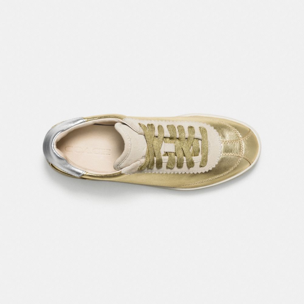 COACH®,C113 LACE UP SNEAKER,Leather,GOLD/SILVER,Inside View,Top View
