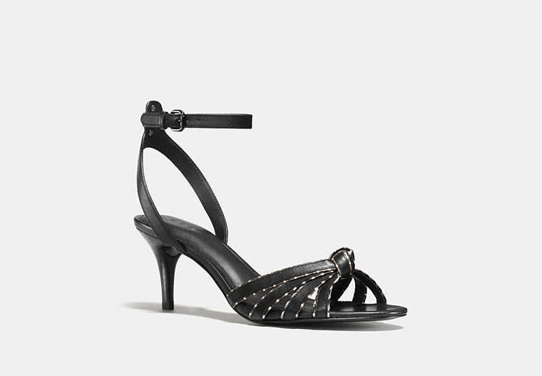 COACH®,MEG HEEL WITH SNAKESKIN,Leather,BLACK/BLACK WHITE,Front View
