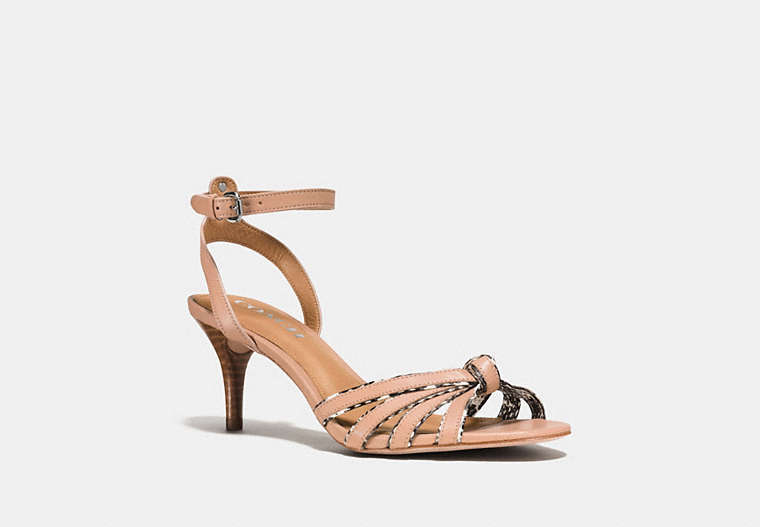 COACH®,MEG HEEL WITH SNAKESKIN,Leather,Beechwood/Black White,Front View