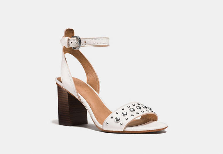 COACH®,PAIGE STUDDED HEEL,Leather,Chalk,Front View