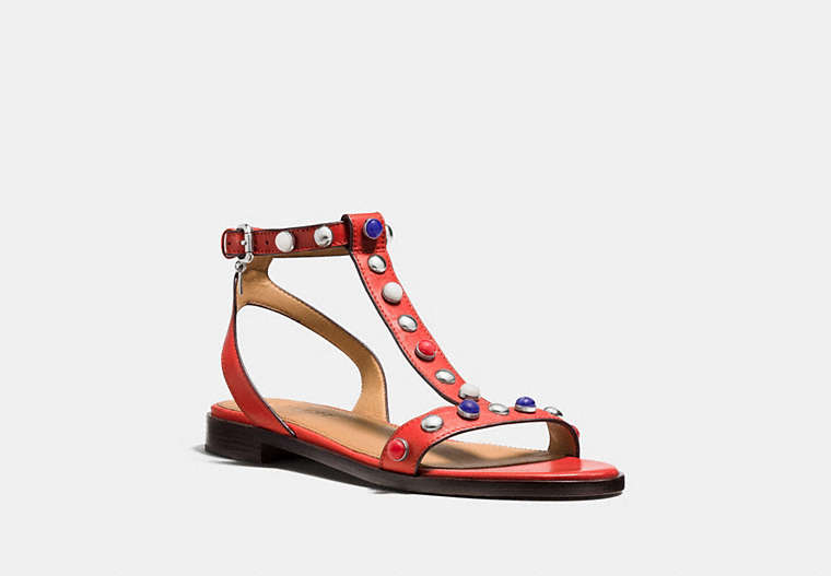COACH®,SADIE SANDAL,Leather,Deep Coral,Front View