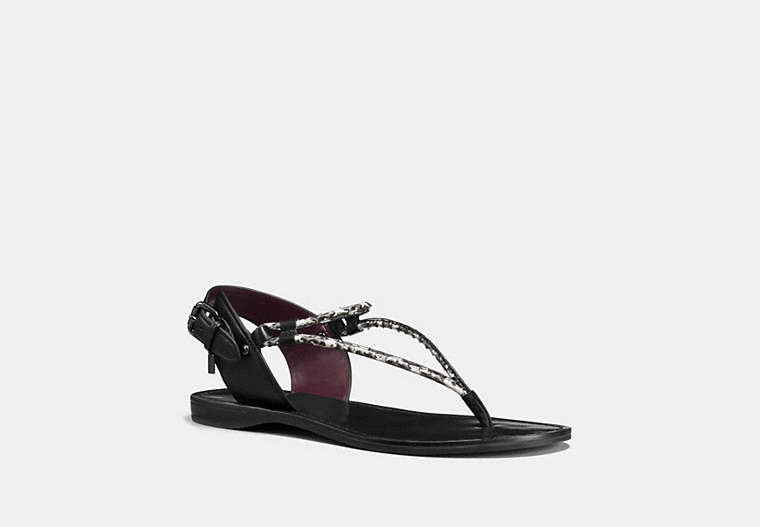 COACH®,CLARKSON SANDAL,Mixed Material,BLACK/BLACK WHITE,Front View