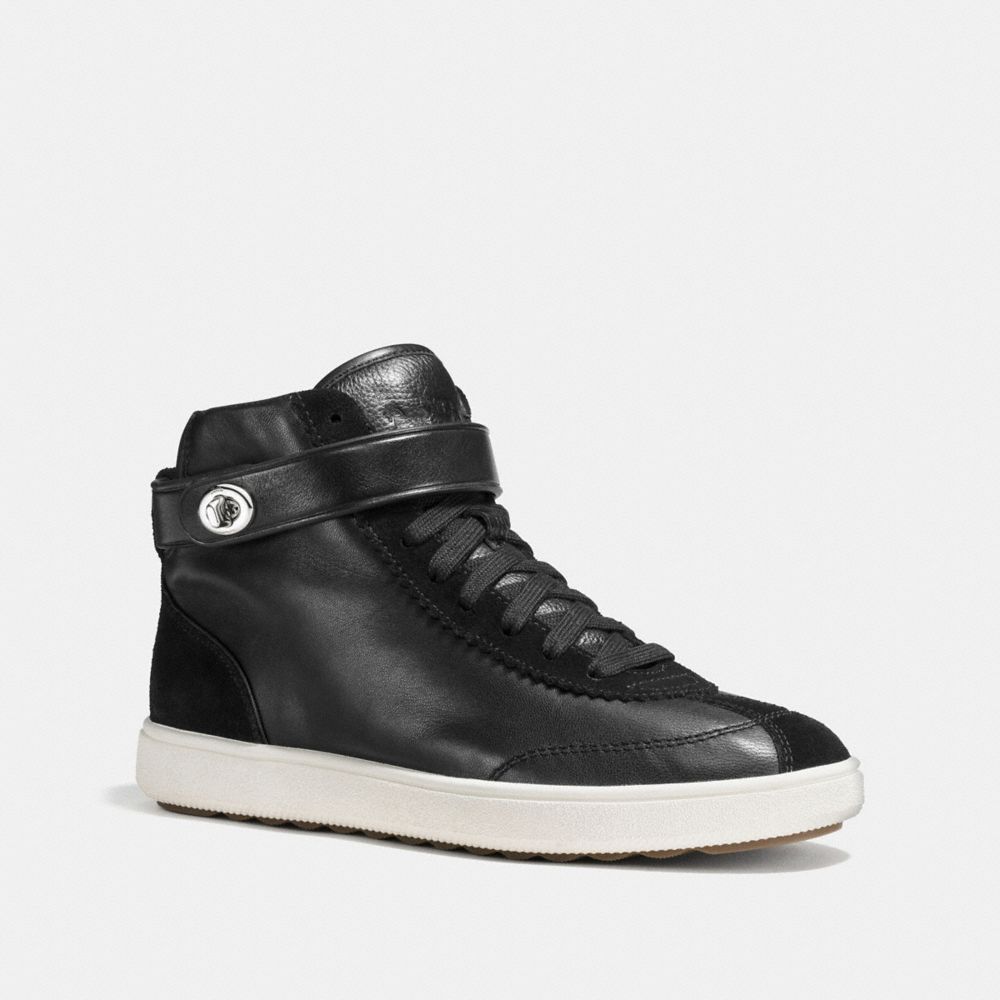 COACH®,C213 HIGH TOP SNEAKER,Leather,Black,Front View