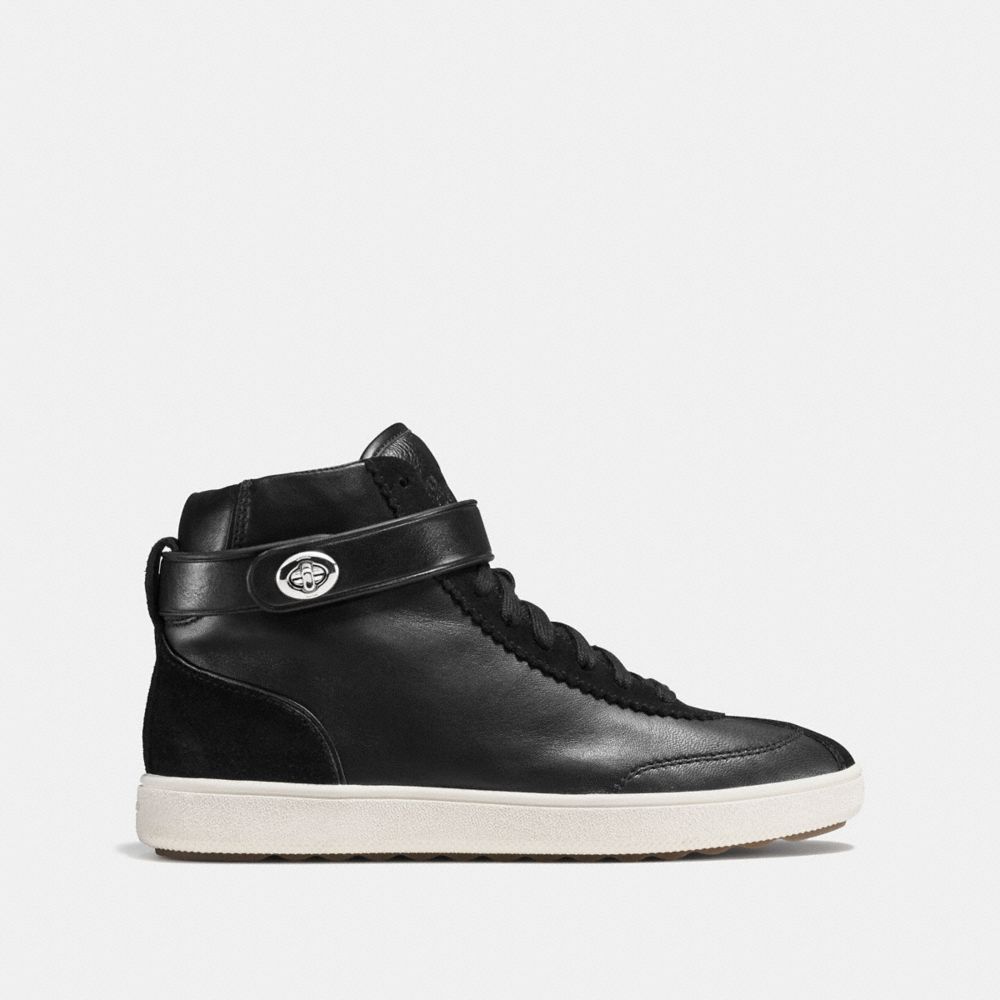 COACH®,C213 HIGH TOP SNEAKER,Leather,Black,Angle View