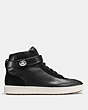 COACH®,C213 HIGH TOP SNEAKER,Leather,Black,Angle View