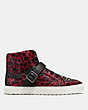 COACH®,C203 HIGH TOP SNEAKER WITH STUDS,Leather,RED BLACK/BLACK,Angle View