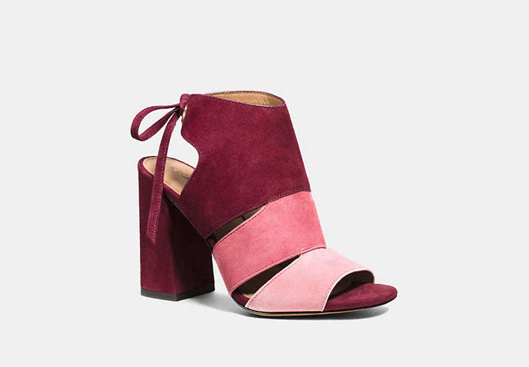 COACH®,MINETTA COLORBLOCK SANDAL,Suede,Pink/Burgundy,Front View