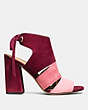 COACH®,MINETTA COLORBLOCK SANDAL,Suede,Pink/Burgundy,Angle View