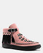 COACH®,ROCCASIN CUT OUT SNEAKER,Suede,PINK/BLACK,Front View