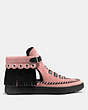 COACH®,ROCCASIN CUT OUT SNEAKER,Suede,PINK/BLACK,Angle View