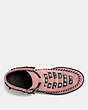 COACH®,ROCCASIN CUT OUT SNEAKER,Suede,PINK/BLACK,Inside View,Top View