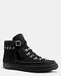 COACH®,ROCCASIN CUT OUT SNEAKER,Suede,Black,Front View