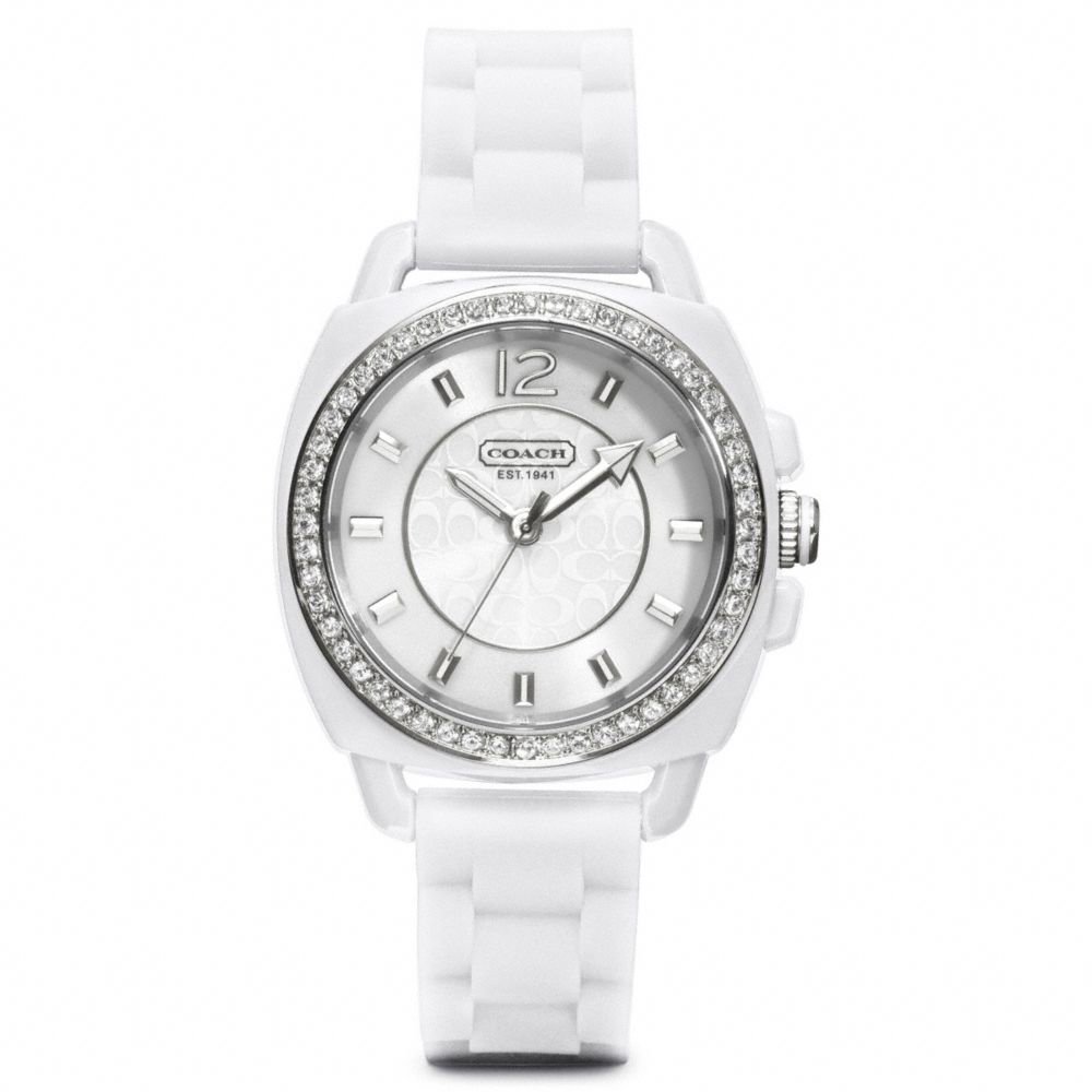 Coach Boyfriend Crystal Bezel Silver Gold Toned Watch