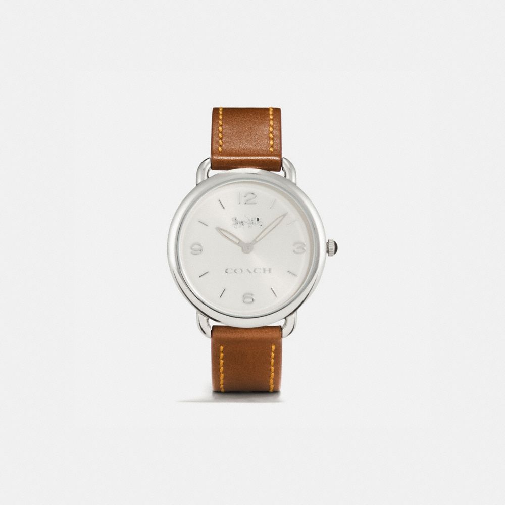 COACH®,DELANCEY SLIM WATCH, 36MM,Leather,Saddle,Front View