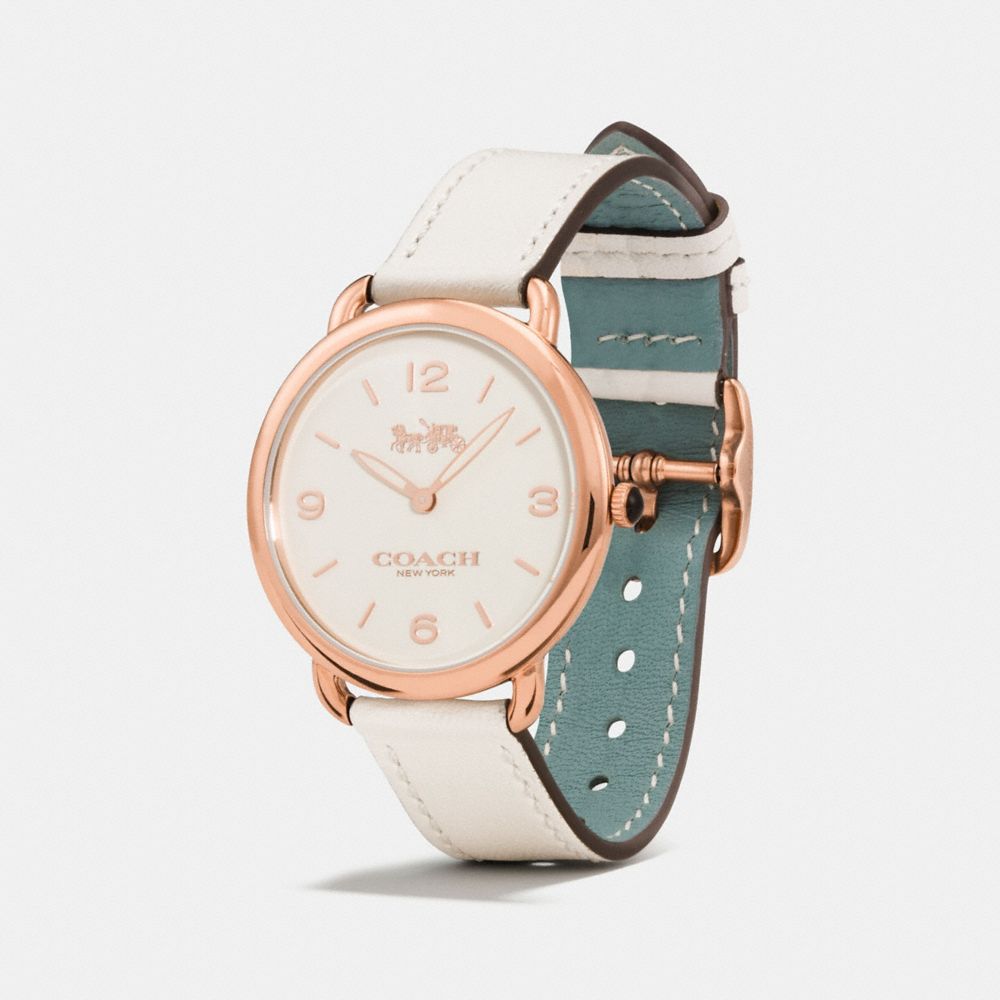 COACH®,DELANCEY SLIM WATCH, 36MM,Leather,Chalk,Angle View