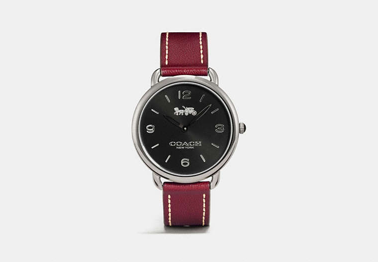 COACH®,DELANCEY SLIM WATCH, 36MM,Leather,CHERRY,Front View image number 0