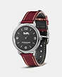 COACH®,DELANCEY SLIM WATCH, 36MM,Leather,CHERRY,Angle View