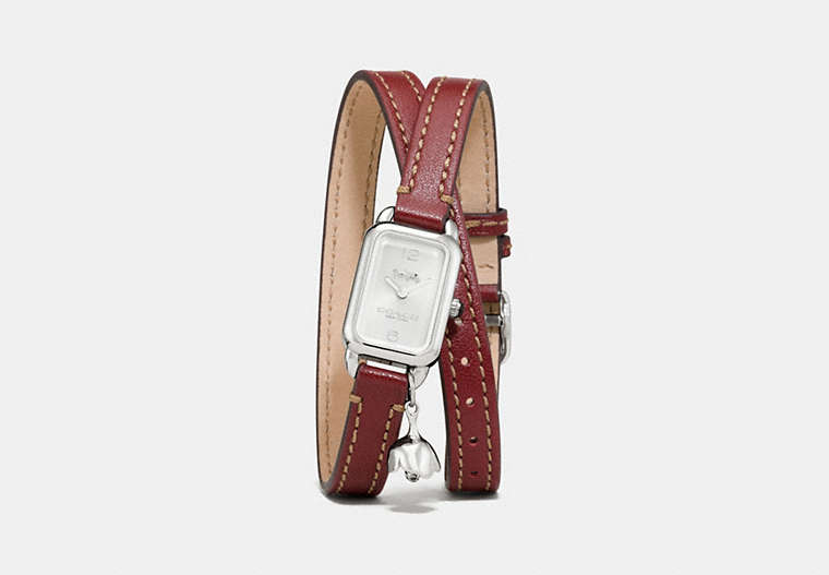 COACH®,LUDLOW DOUBLE WRAP WATCH WITH CHARM, 17MM X 24MM,Leather,CHERRY,Front View