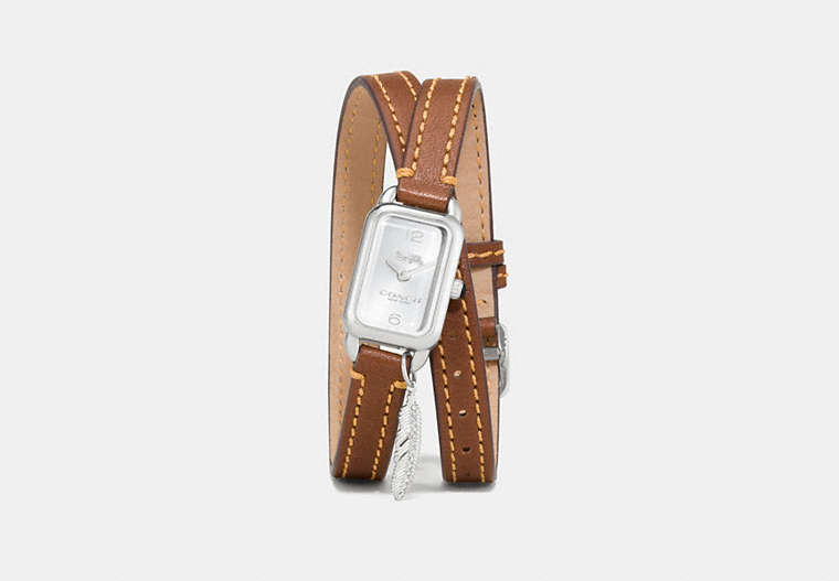 COACH®,LUDLOW DOUBLE WRAP WATCH WITH CHARM, 17MM X 24MM,Leather,Saddle,Front View