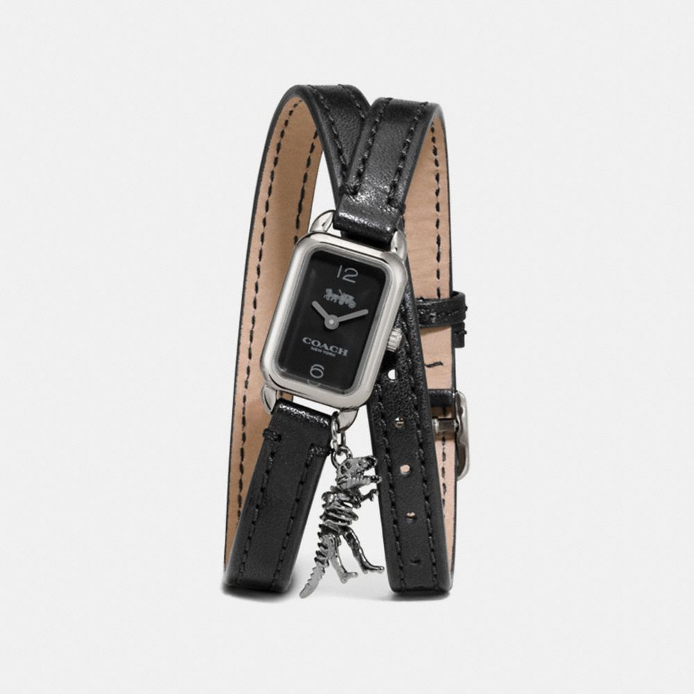 COACH®,LUDLOW DOUBLE WRAP WATCH WITH CHARM, 17MM X 24MM,Leather,Black,Front View image number 0