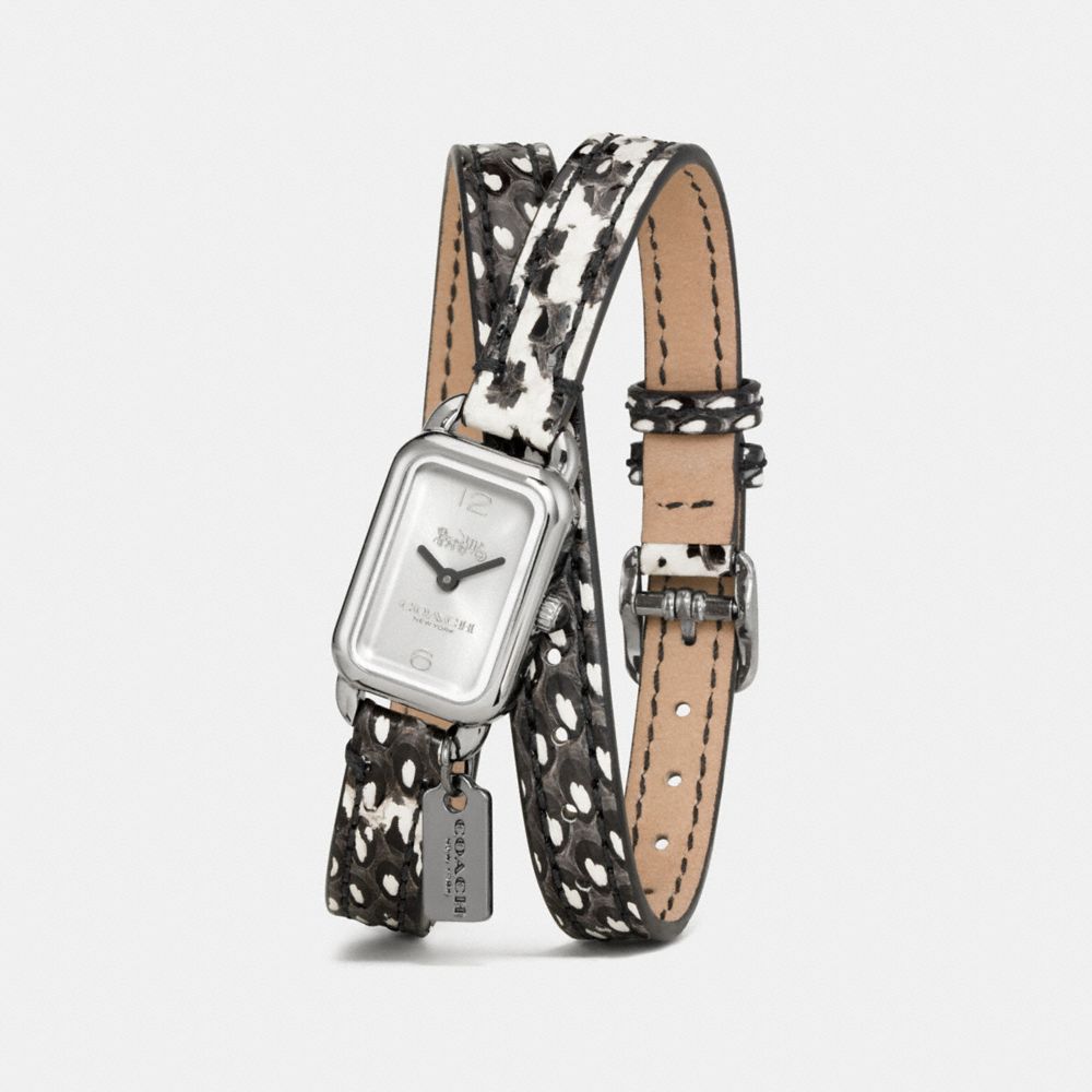 COACH®,LUDLOW DOUBLE WRAP WATCH WITH CHARM, 17MM X 24MM,Leather,PYTHON,Angle View
