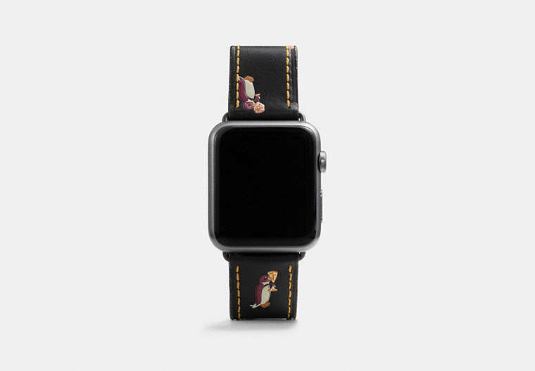 COACH®,APPLE WATCH® STRAP WITH PRINTS,Leather,Black,Front View