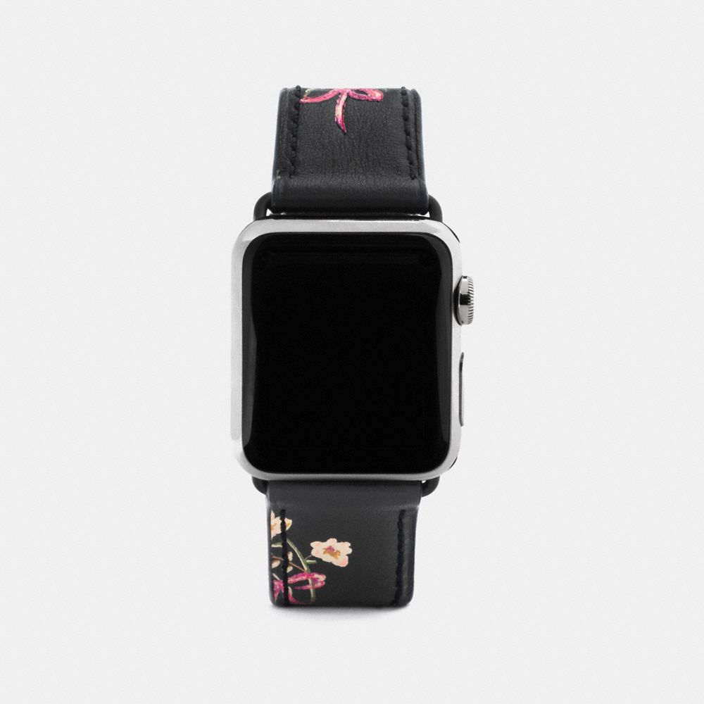 COACH®,BRACELET APPLE WATCH® À IMPRIMÉ,Cuir,Noir,Front View