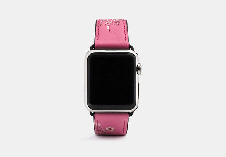 COACH®,APPLE WATCH® STRAP WITH PRINTS,Leather,BRIGHT PINK,Front View