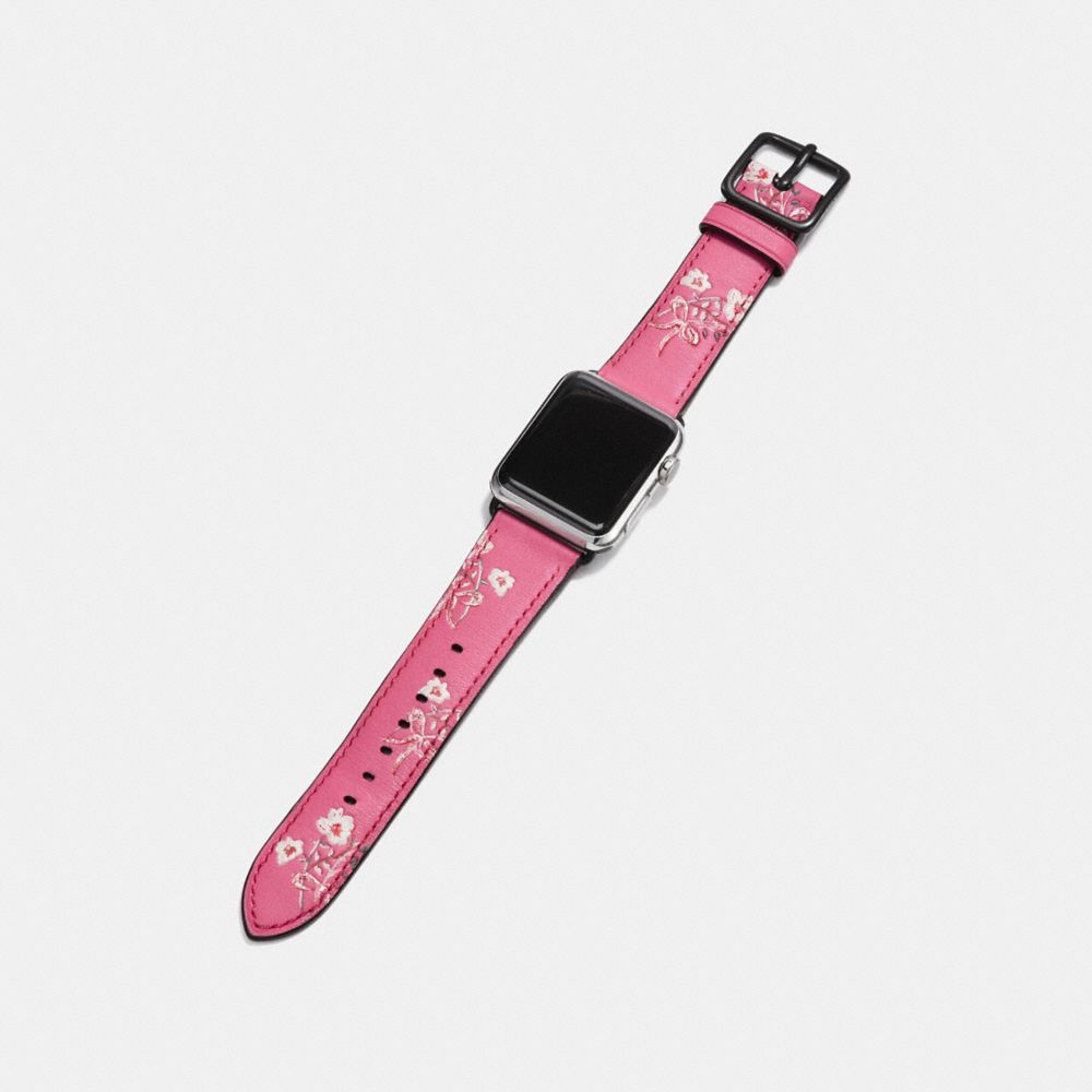 COACH®,APPLE WATCH® STRAP WITH PRINTS,Leather,BRIGHT PINK,Angle View