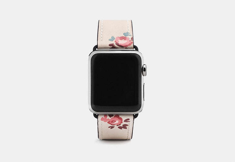 COACH®,APPLE WATCH® STRAP WITH PRINTS,Leather,SILVER/CHALK,Front View