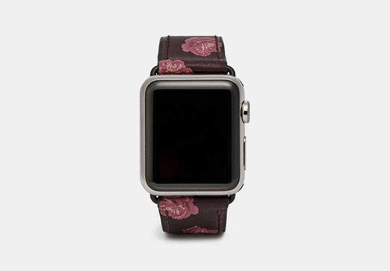COACH®,APPLE WATCH® STRAP WITH PRINTS,Leather,Rose Print,Front View