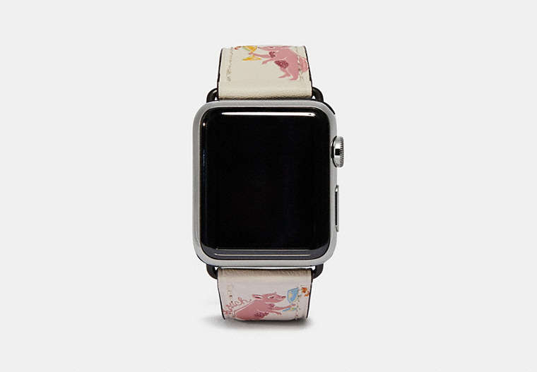 COACH®,APPLE WATCH® STRAP WITH PRINTS,Leather,Pigtini Party,Front View