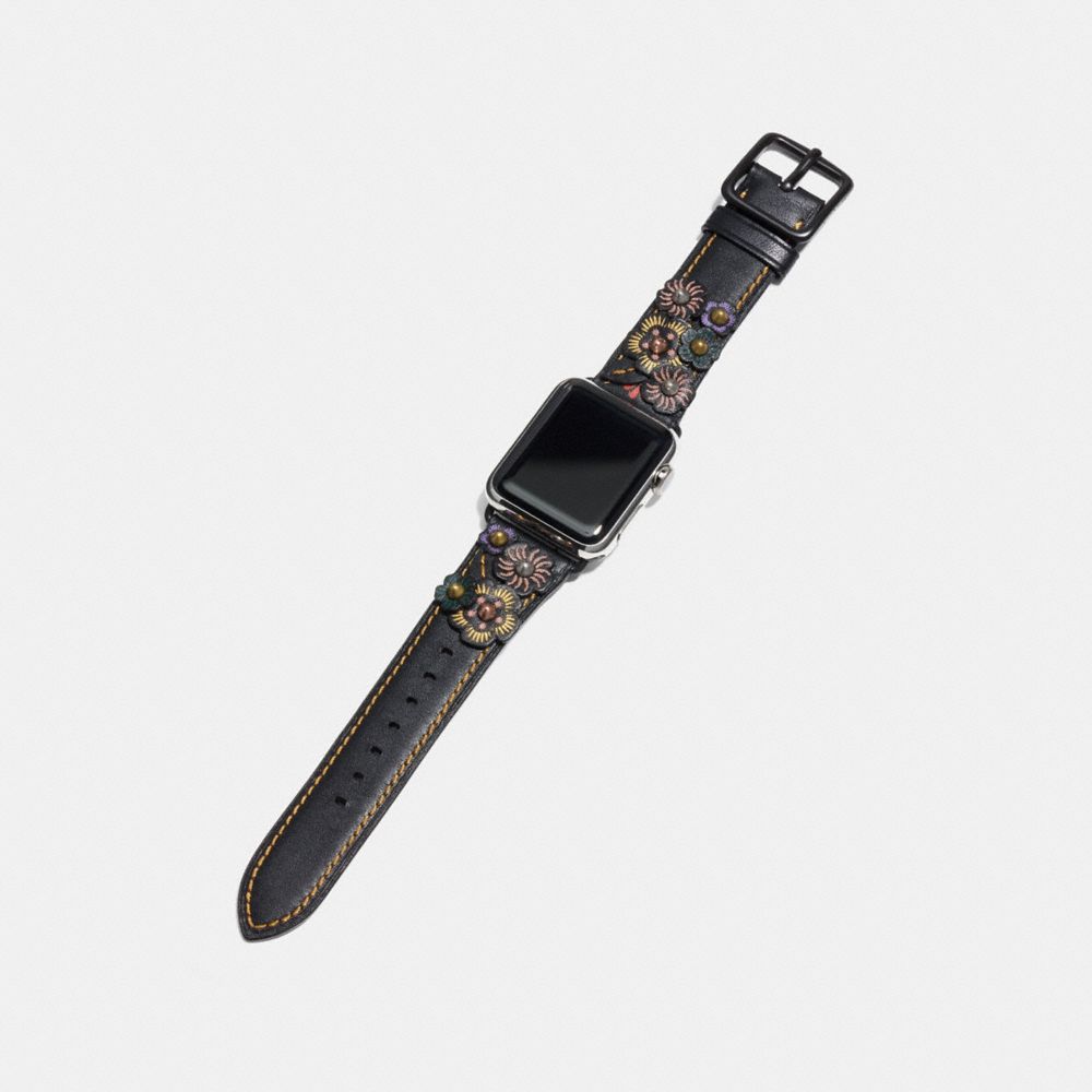 Bracelet Apple Watch® En Cuir Avec Appliqué Rose Thé