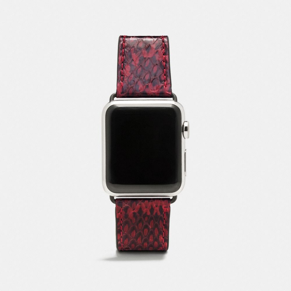COACH®,APPLE WATCH® STRAP IN SNAKESKIN,Leather,Bordeaux,Front View