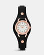 COACH®,DREE ROSE GOLD PLATED LEATHER BUCKLE CUFF WATCH,Leather,Black,Front View