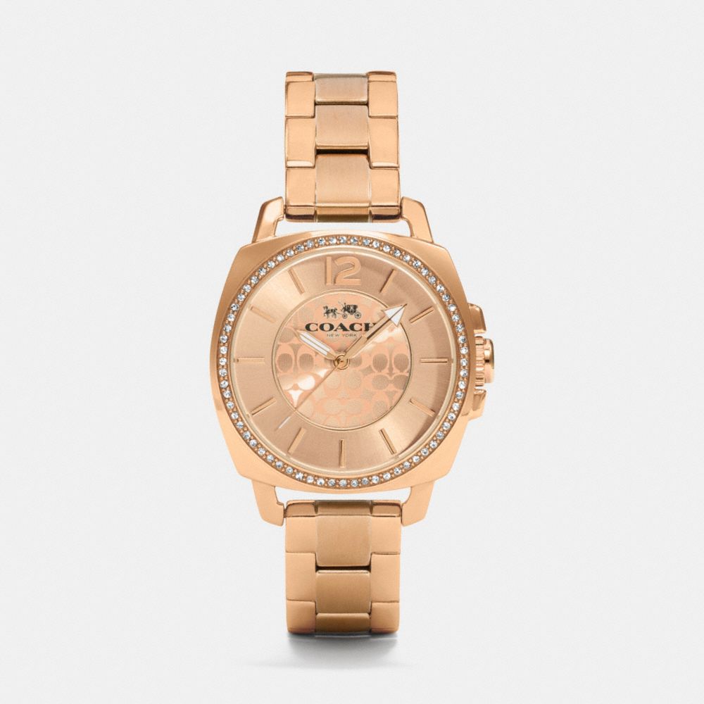 COACH Boyfriend 34 Mm Rose Gold Plated Crystal Bracelet Watch