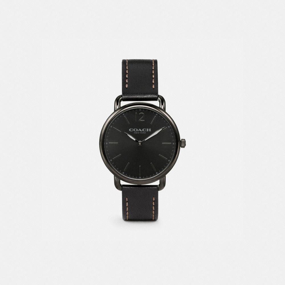 COACH®,DELANCEY SLIM WATCH, 40MM,Leather,Black/Gunmetal,Front View