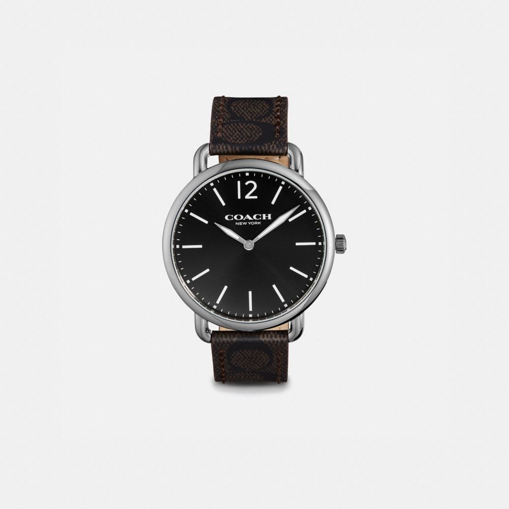 COACH®,DELANCEY SLIM WATCH, 40MM,Leather,Signature C,Front View image number 0