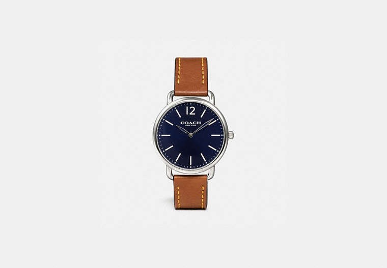 COACH®,DELANCEY SLIM WATCH, 40MM,Leather,Saddle,Front View