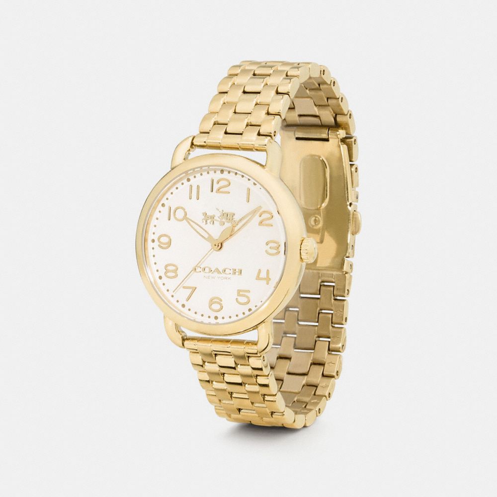 COACH®,DELANCEY WATCH, 36MM,Metal,Gold,Angle View