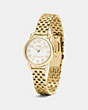 COACH®,DELANCEY 28MM GOLD PLATED BRACELET WATCH,Metal,Gold,Angle View