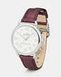 COACH®,DELANCEY 36MM STAINLESS STEEL LEATHER STRAP WATCH,Leather,BLACK CHERRY,Angle View