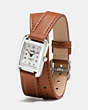 COACH®,THOMPSON STAINLESS STEEL DOUBLE WRAP WATCH,Leather,Saddle,Angle View