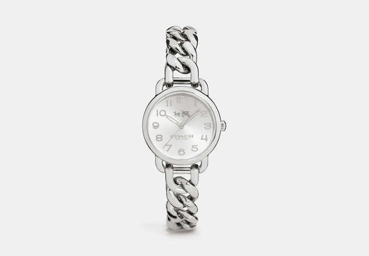 COACH®,DELANCEY 28MM STAINLESS STEEL CHAIN LINK BRACELET WATCH,Metal,Stainless Steel,Front View