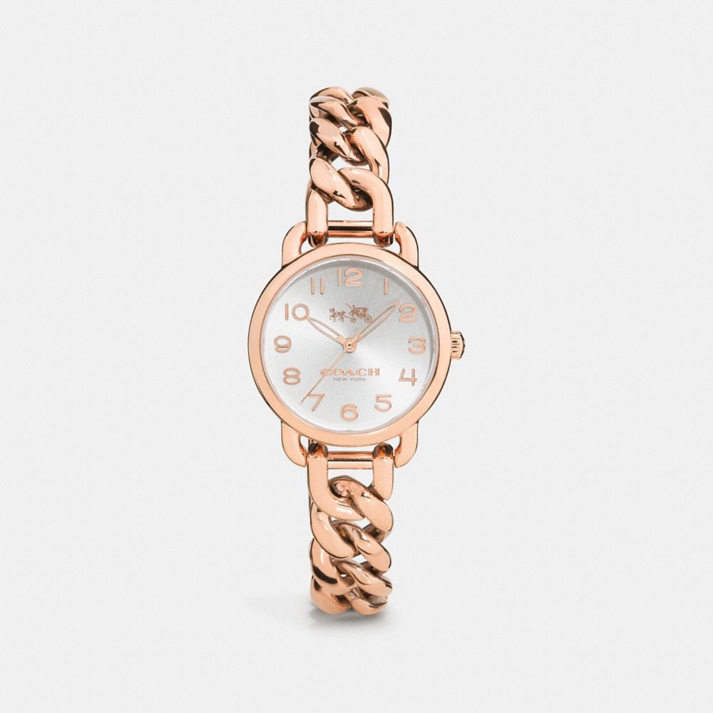 COACH®,DELANCEY 28MM ROSE GOLD PLATED CHAIN LINK BRACELET WATCH,Metal,Rose Gold,Front View