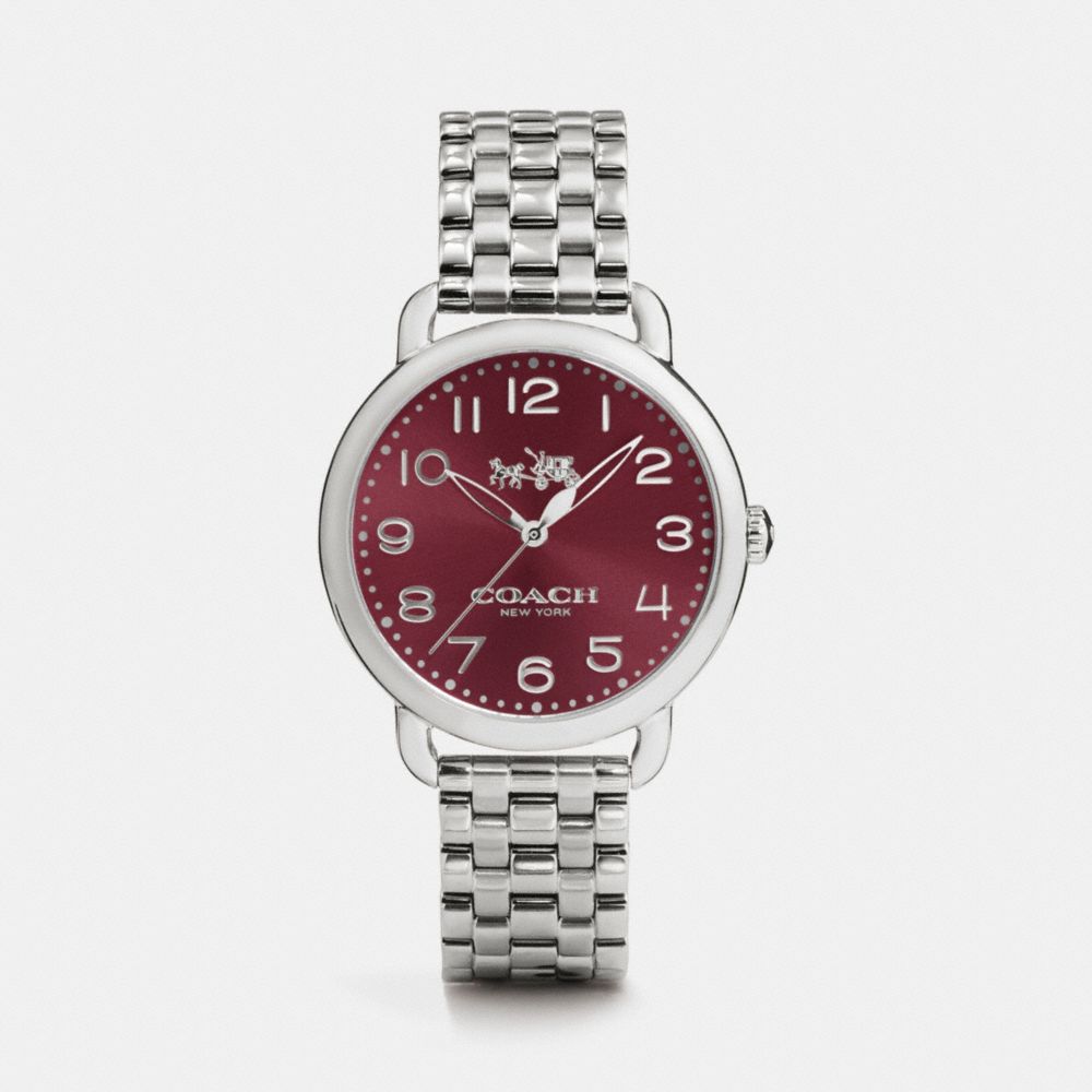 COACH®,DELANCEY 36MM STAINLESS STEEL BRACELET WATCH,Metal,BLACK CHERRY,Front View