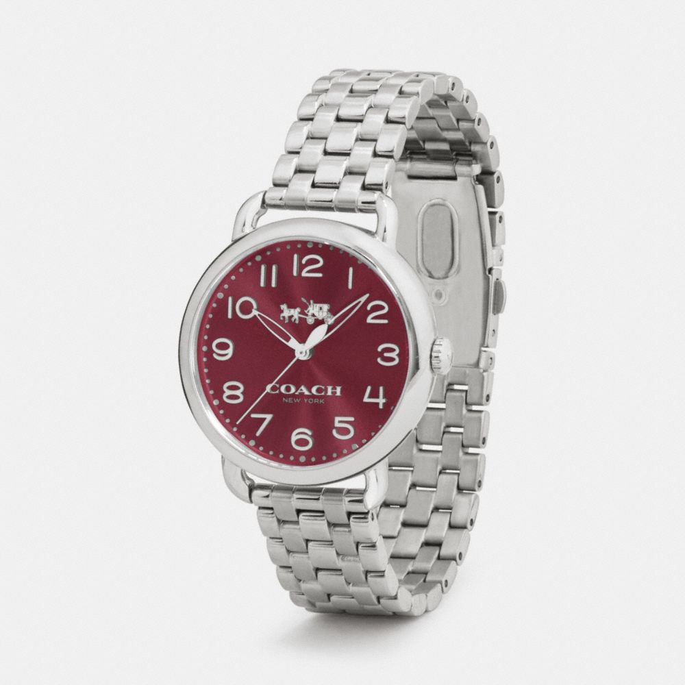 COACH®,DELANCEY 36MM STAINLESS STEEL BRACELET WATCH,Metal,BLACK CHERRY,Angle View