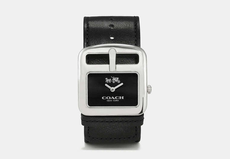 Buckle Stainless Steel Leather Strap Watch