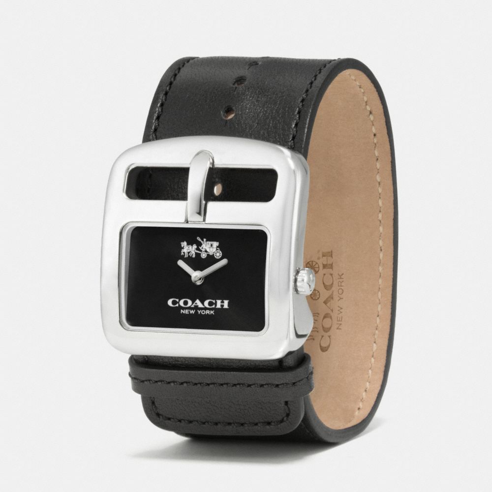 Buckle Stainless Steel Leather Strap Watch